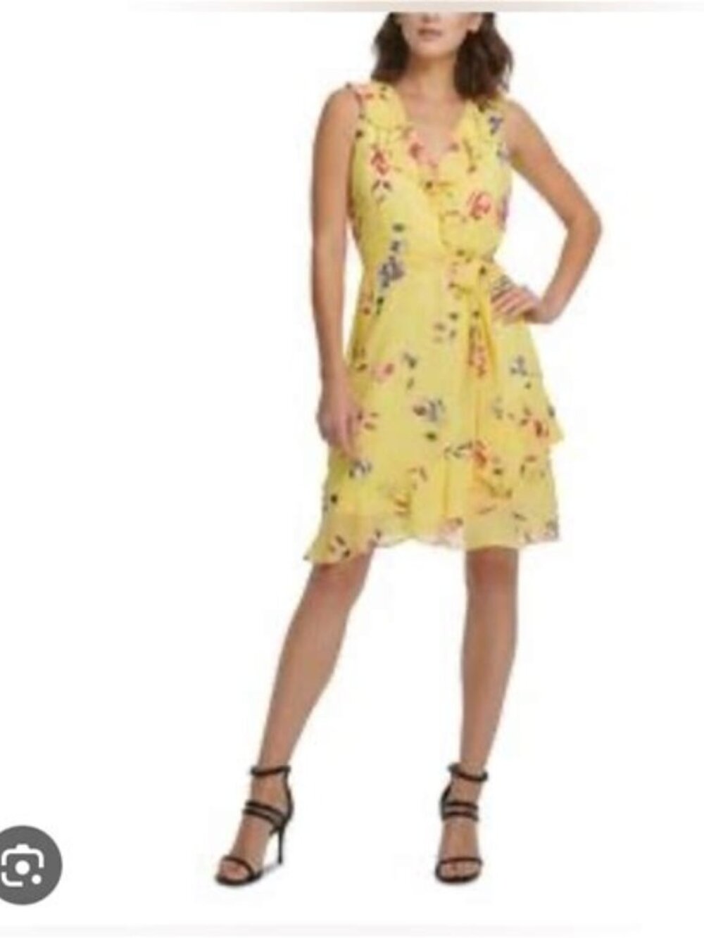 DKNY Womens Floral Yellow wrap dress Size 8